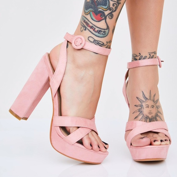 Dolls Kill Shoes - Suede light pink Platform Heels, size 9